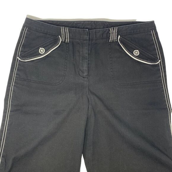 LARRY LEVINE Stretch Black with‎ White Trim Accent Women's Cuffed Shorts Size 8 - Picture 7 of 8